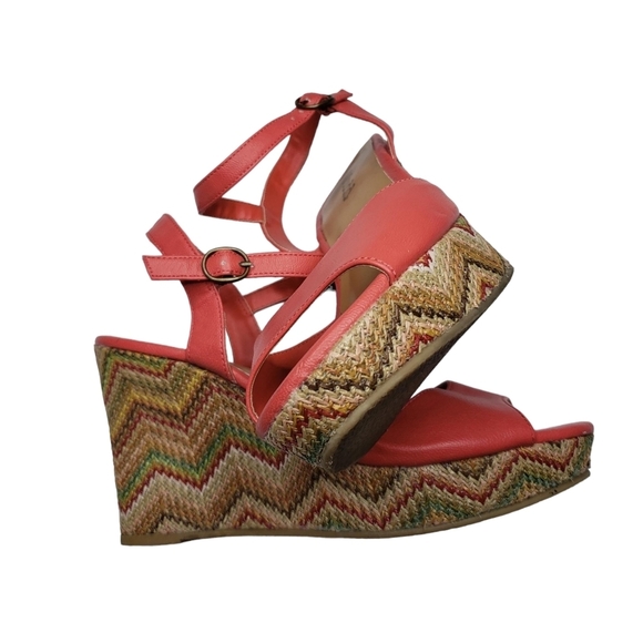 Mudd | Bailey Coral Open Toe Bohemian Beach Woven Espadrille Wedges Women's 8.5 - Picture 7 of 11
